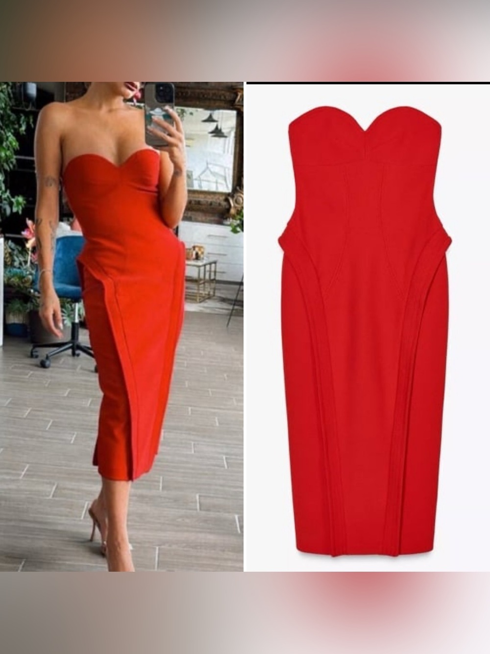 Zara Red Strapless Midi Dress M